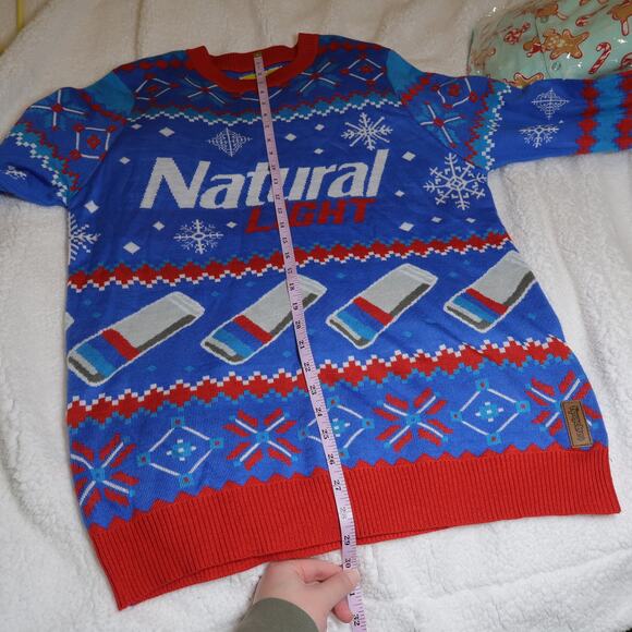 Tipsy Elves Natural Light Men's Parody Beer Christmas Holiday Sweater Large Blue - Picture 16 of 16